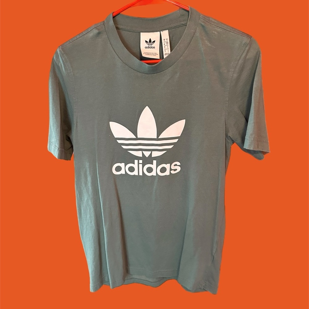 Adidas sage green trefoil shirt